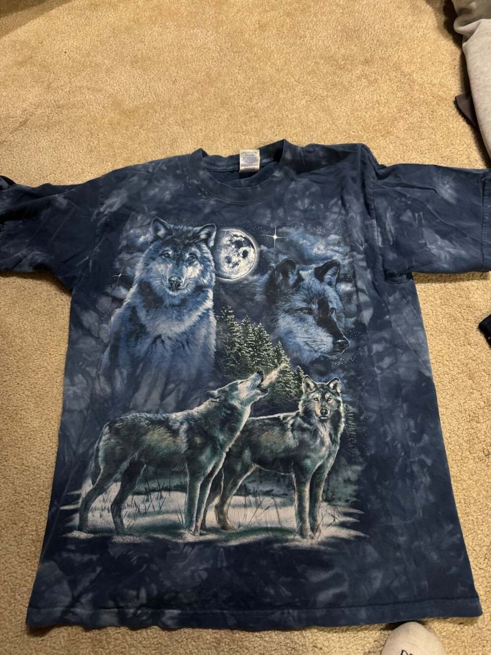 Vintage Back to Earth Wolf Pack Full Moon Tie Dye T-Shirt Size Large